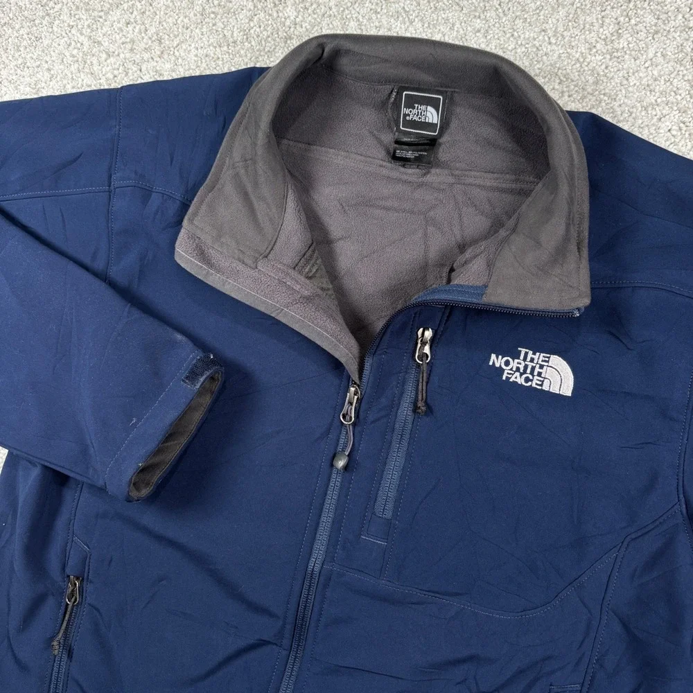 The North Face Apex Softshell Jacket Mens Medium Navy Blue Full Zip Fleece Lined